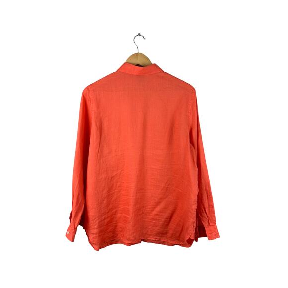J. Jill Orange Linen Button Tunic Top Size Small Long Sleeves Simple Minimalist - Picture 6 of 12
